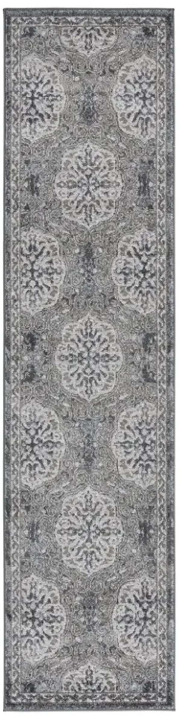 10' Medallion Power Loom Runner Rug - Charcoal And Gray