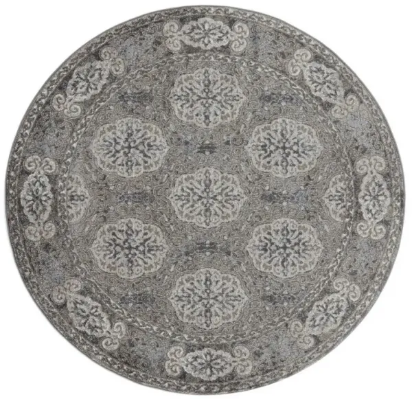6' Medallion Power Loom Round Rug - Charcoal And Gray