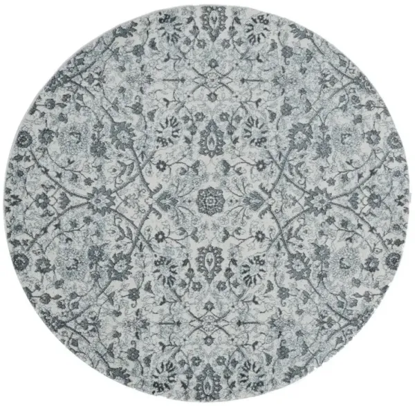 6' Floral Power Loom Round Rug - Charcoal And Gray