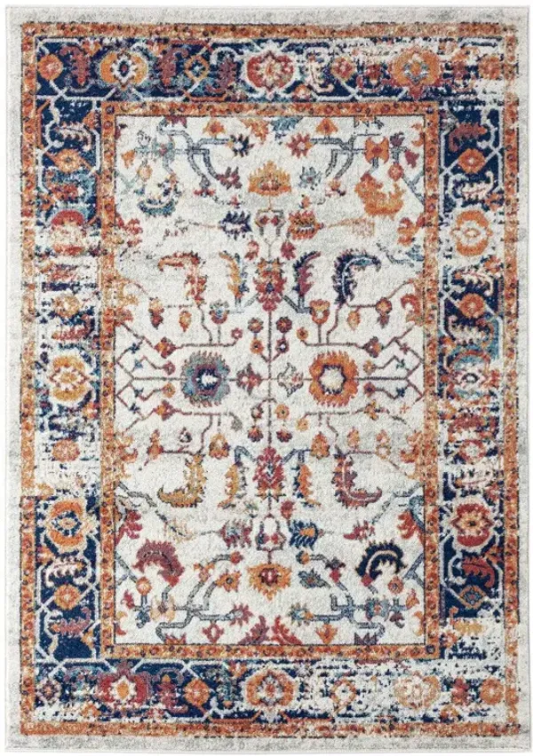 7.8' x 9.8' Floral Power Loom Area Rug - Ivory Navy And Orange