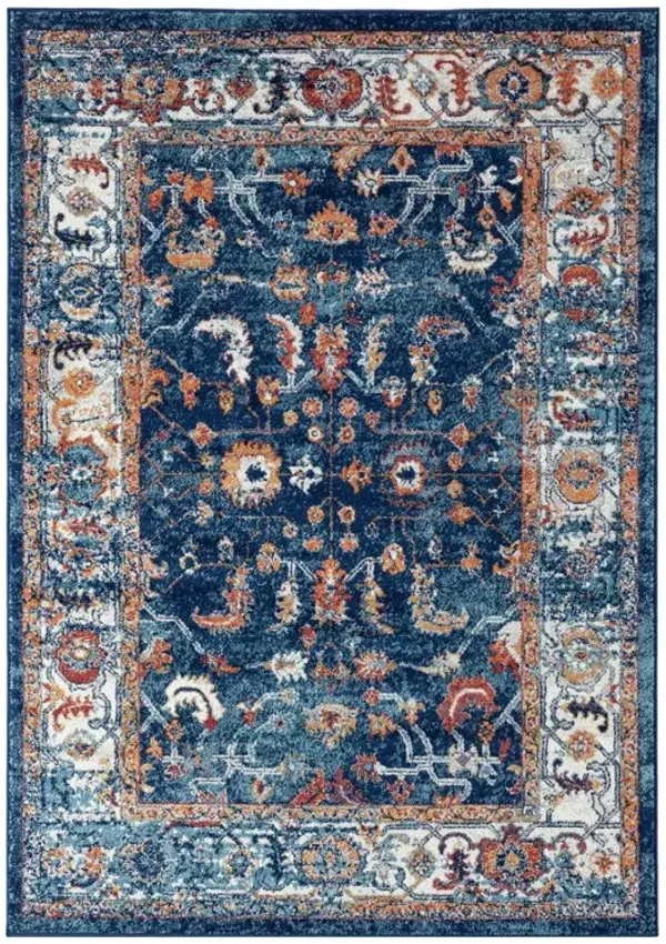 8' x 10' Floral Power Loom Area Rug - Blue Rust And Orange