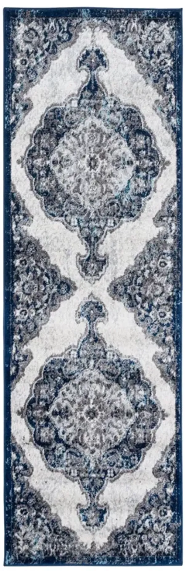 6' Medallion Power Loom Runner Rug - Navy And Ivory