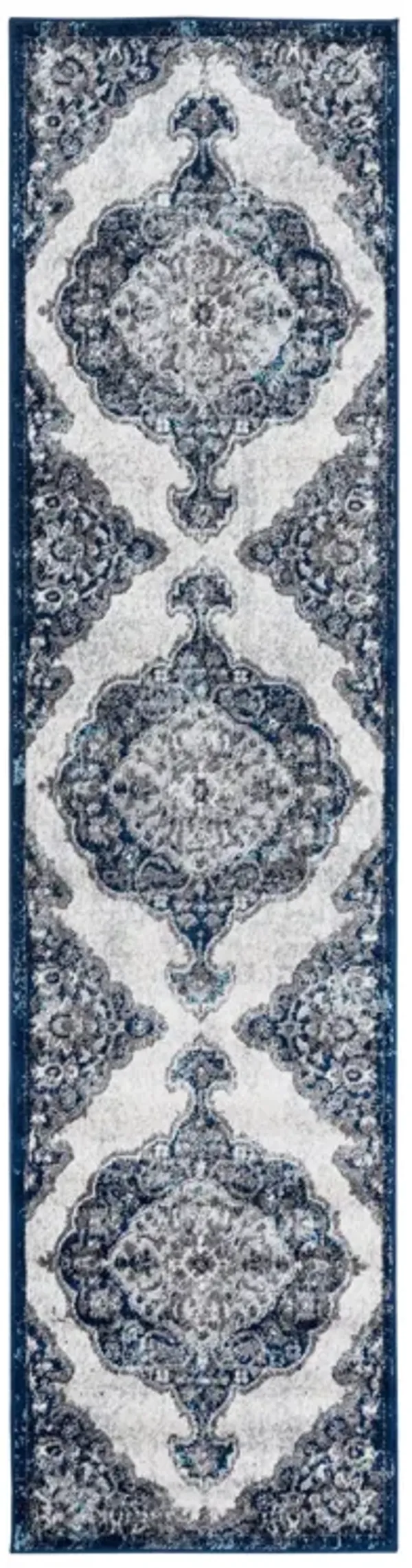 10' Medallion Power Loom Runner Rug - Navy And Ivory