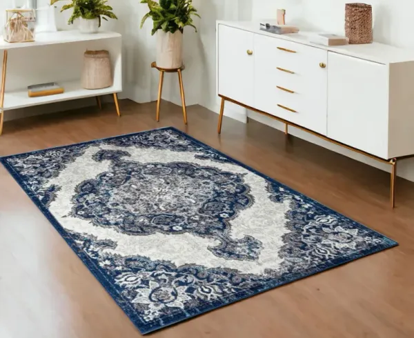 4' x 6' Medallion Power Loom Area Rug - Navy And Ivory