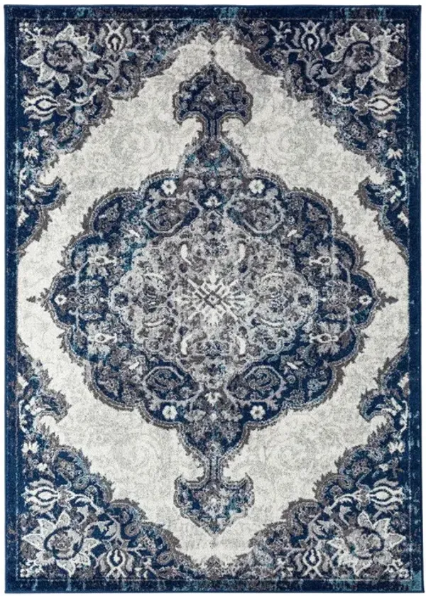 8' x 10' Medallion Power Loom Area Rug - Navy And Ivory