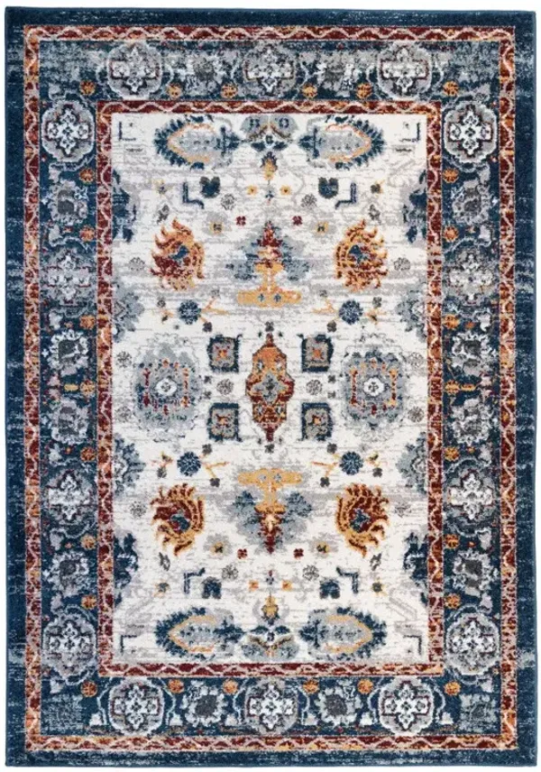 10' Floral Power Loom Runner Rug - Navy Ivory And Orange
