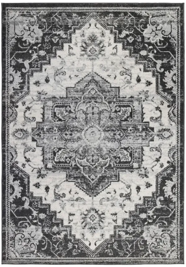 10' Medallion Power Loom Runner Rug - Ivory Black And Gray
