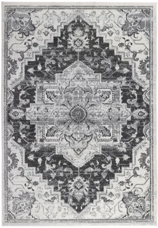 10' Gray Medallion Power Loom Runner Rug - Gray And Dark