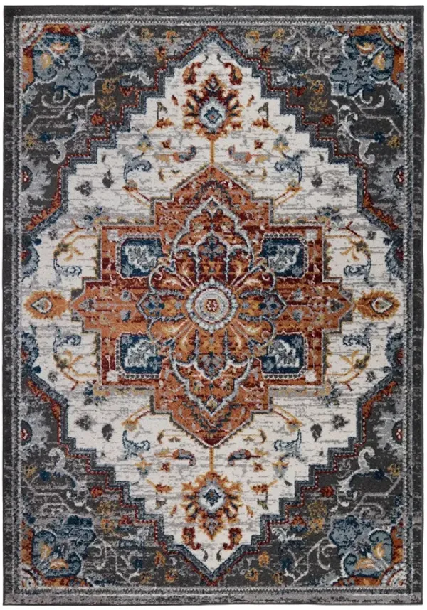 6' Medallion Power Loom Runner Rug - Gray Rust And Orange