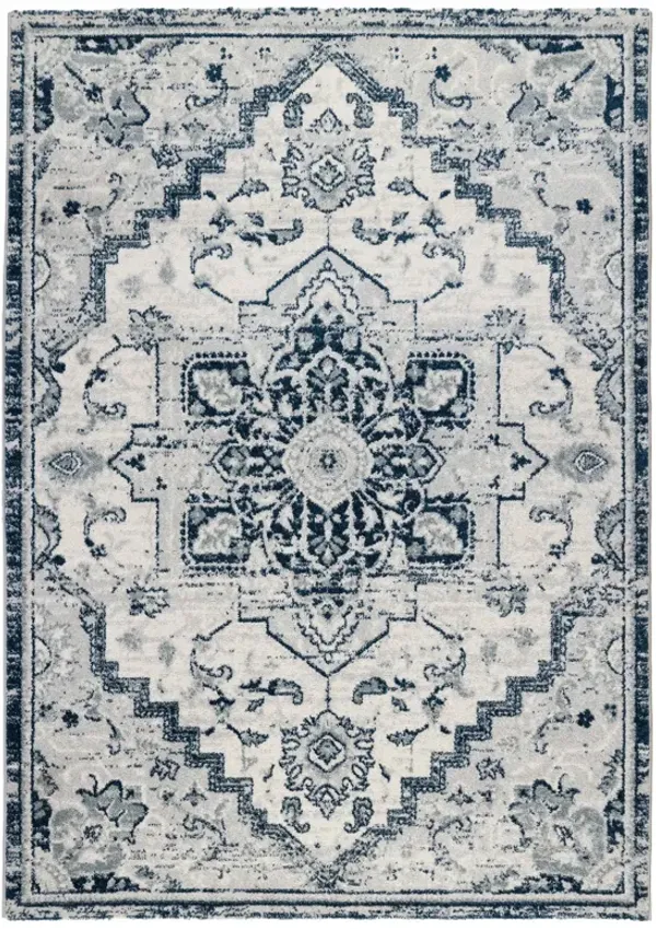 2' x 3' Medallion Power Loom Area Rug - Ivory And Navy