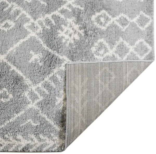 10' x 2.2' Geometric Shag Runner Rug - Ivory And Gray
