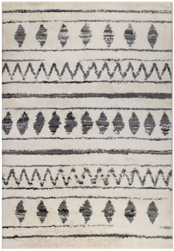 8.3' x 11.5' Geometric Shag Area Rug - Black And Ivory