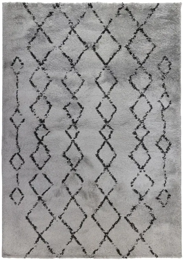 10' Geometric Shag Runner Rug - Black And Gray