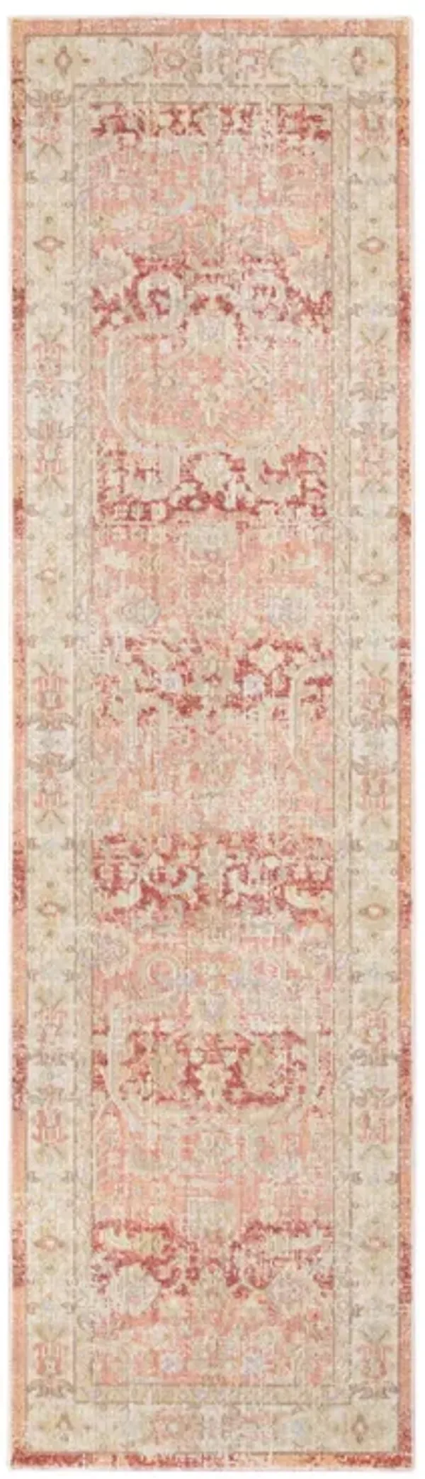 8' Floral Power Loom Runner Rug - Salmon And Tan
