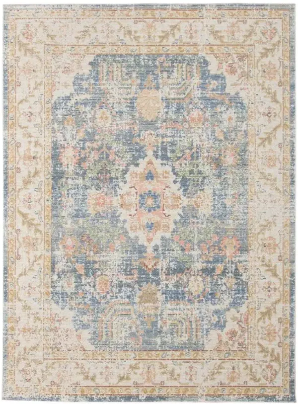 9' x 13' Floral Power Loom Area Rug - Gold Blue And Orange