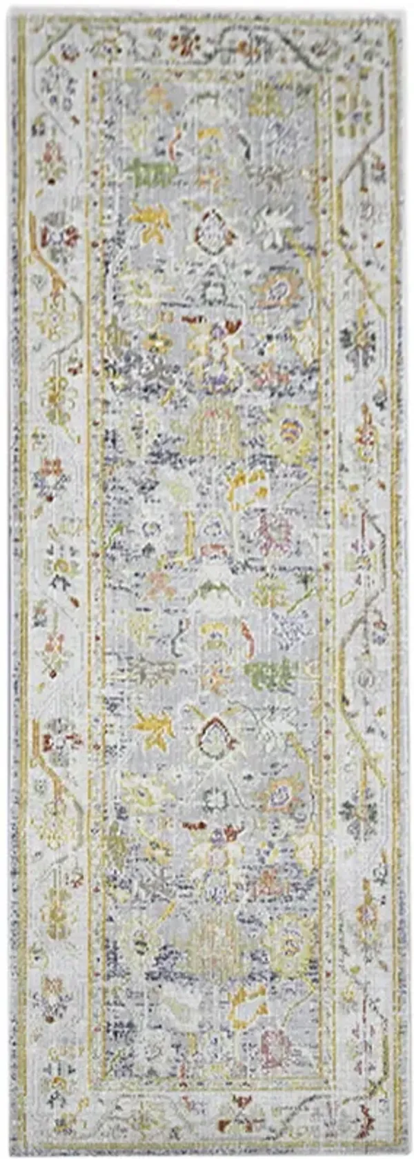 8' Floral Power Loom Runner Rug - Charcoal And Ivory