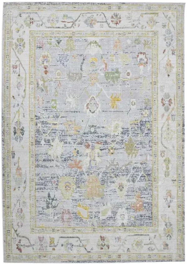 4' x 6' Floral Power Loom Area Rug - Charcoal And Ivory