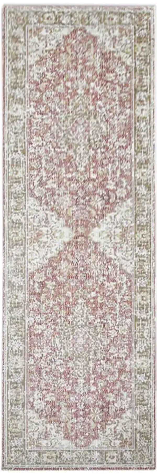8' Medallion Power Loom Runner Rug - Sage And Gray