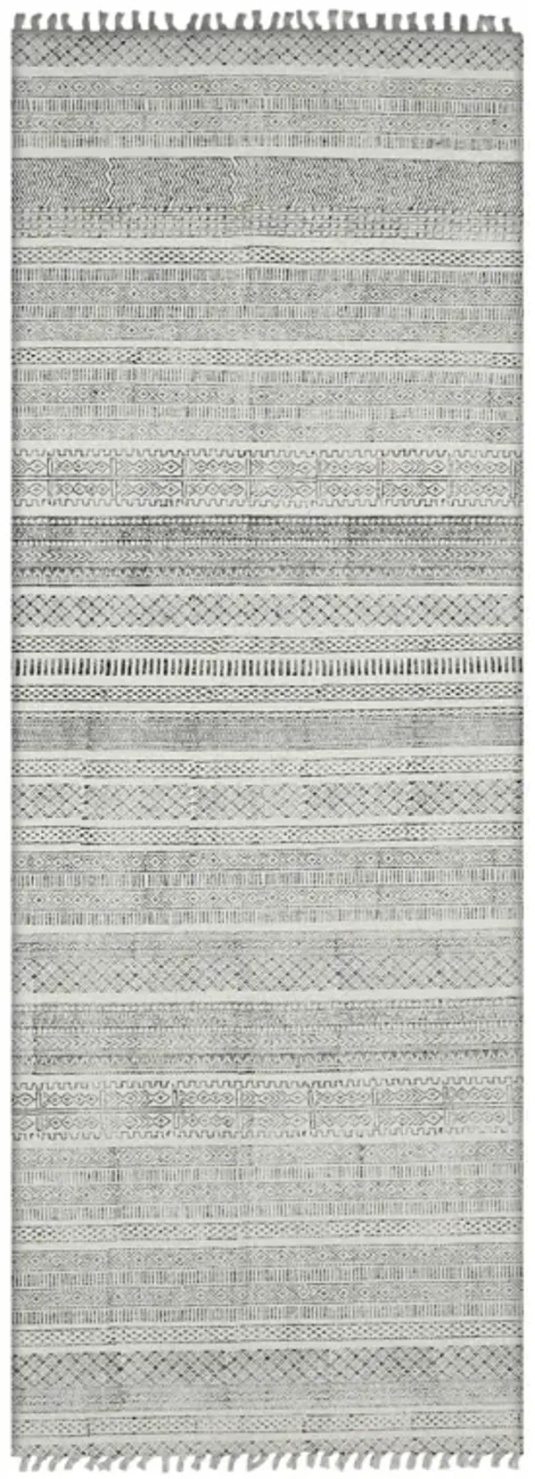 8' Geometric Flatweave Handmade Distressed Runner Rug - Charcoal