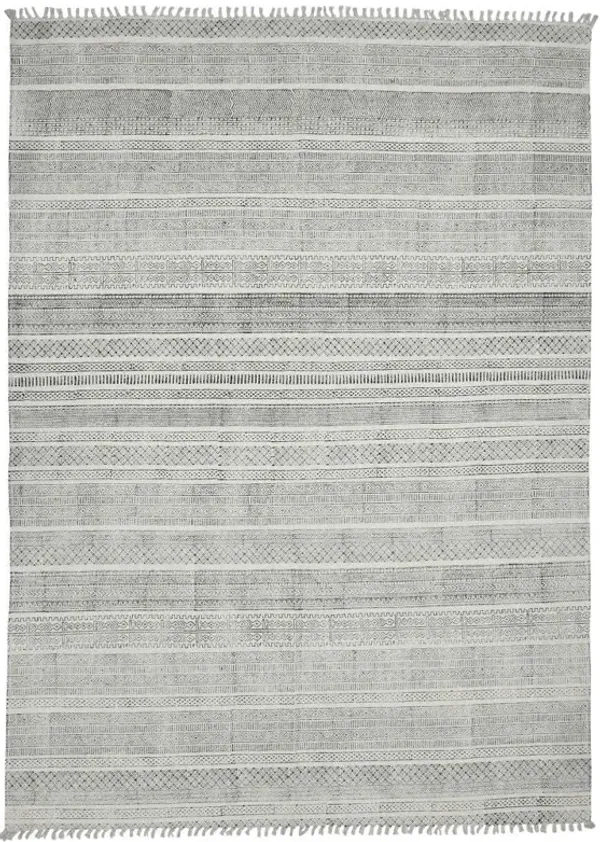 7' x 10' Geometric Flatweave Handmade Distressed Area Rug - Charcoal