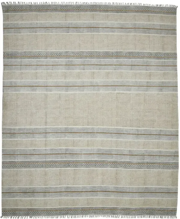 8' x 12' Geometric Flatweave Handmade Distressed Area Rug With Fringe - Brown