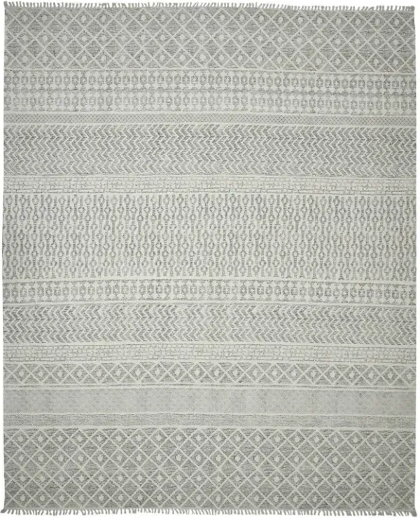 3' x 5' Geometric Flatweave Handmade Distressed Area Rug With Fringe - Gray