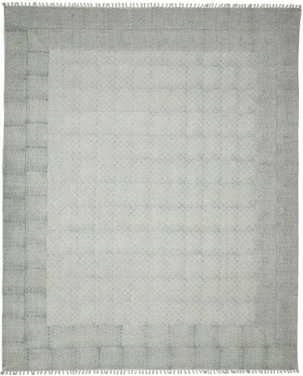 7' x 10' Geometric Flatweave Handmade Distressed Area Rug With Fringe - Blue
