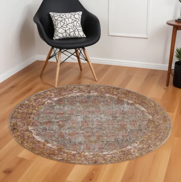 6' Medallion Power Loom Round Rug - Teal And Orange