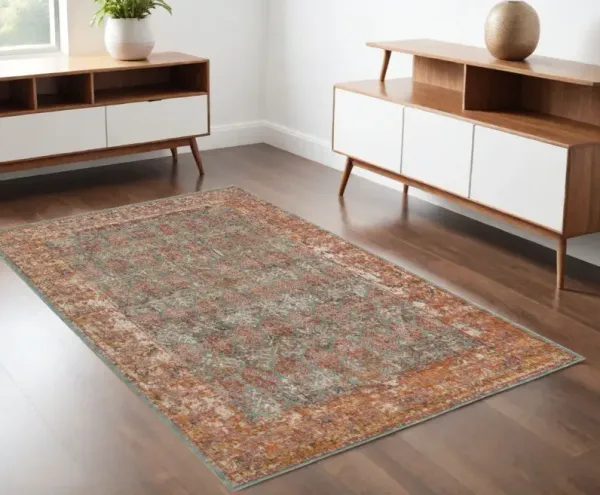 4' x 6' Medallion Power Loom Area Rug - Teal And Orange