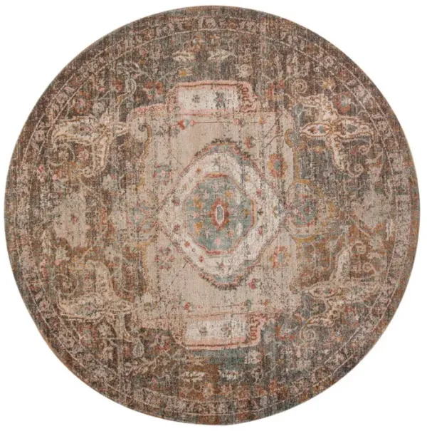 6' Medallion Power Loom Round Rug - Beige Gray And Taupe