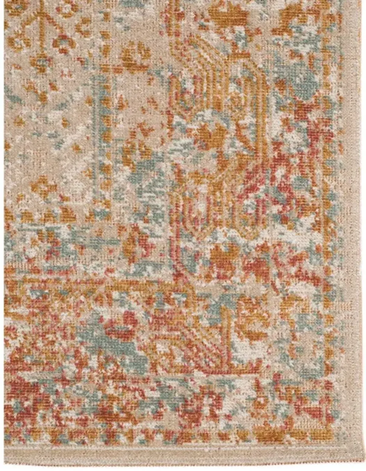 6' Southwestern Power Loom Round Rug - Beige And Orange