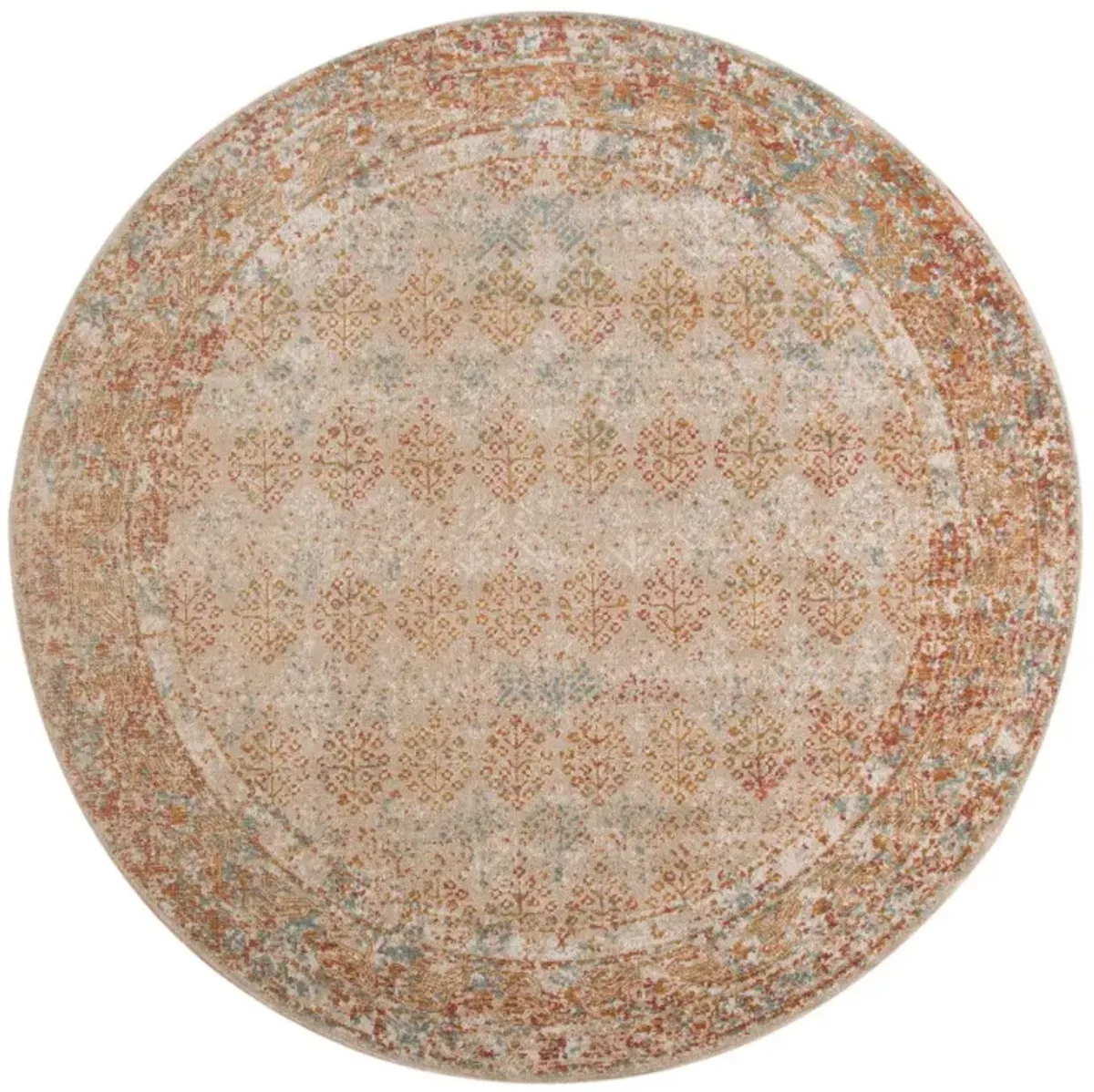 6' Southwestern Power Loom Round Rug - Beige And Orange