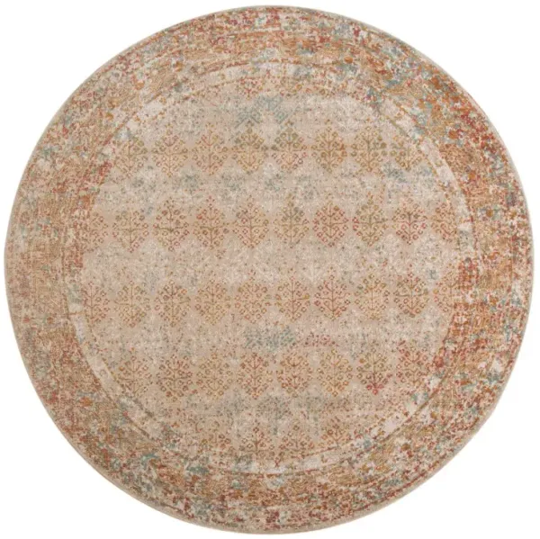6' Southwestern Power Loom Round Rug - Beige And Orange