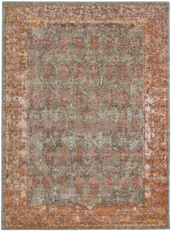 2' x 3' Medallion Power Loom Worn Faded Area Rug - Teal And Orange