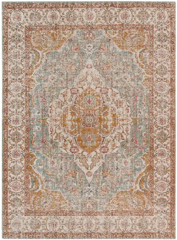 2' x 3' Oriental Power Loom Area Rug - Sea Blue And Orange
