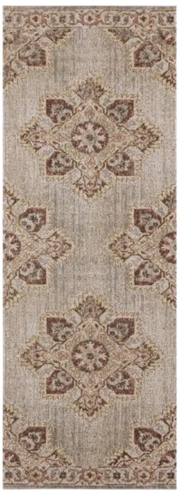 7' Medallion Power Loom Runner Rug - Beige And Rust