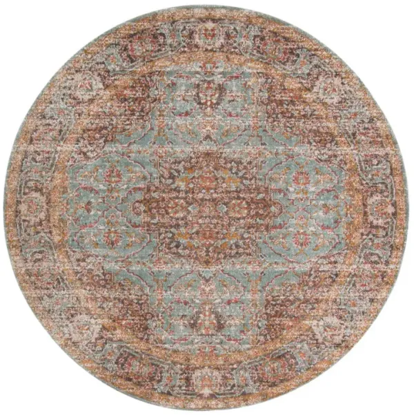 6' Medallion Power Loom Round Rug - Teal Red And Orange