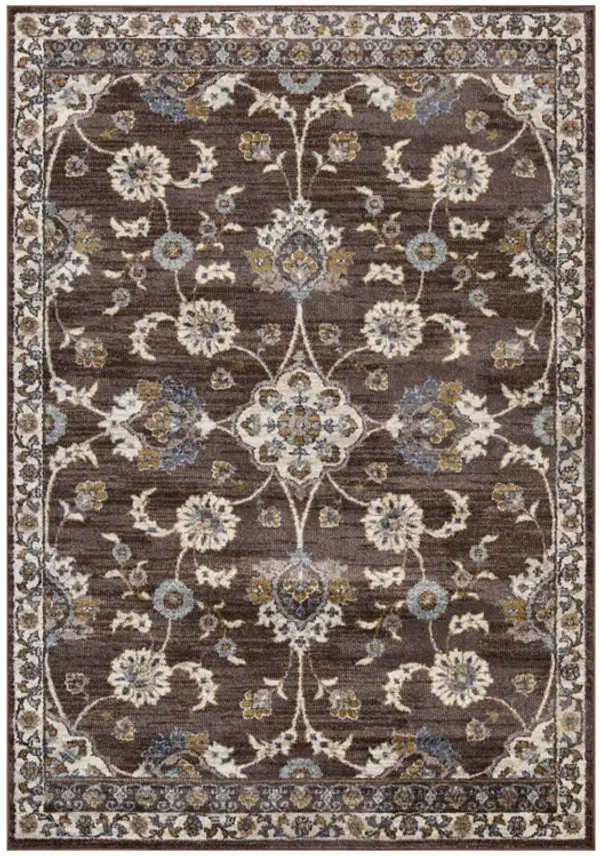 6' x 9' Floral Power Loom Area Rug - Ivory Blue And Brown
