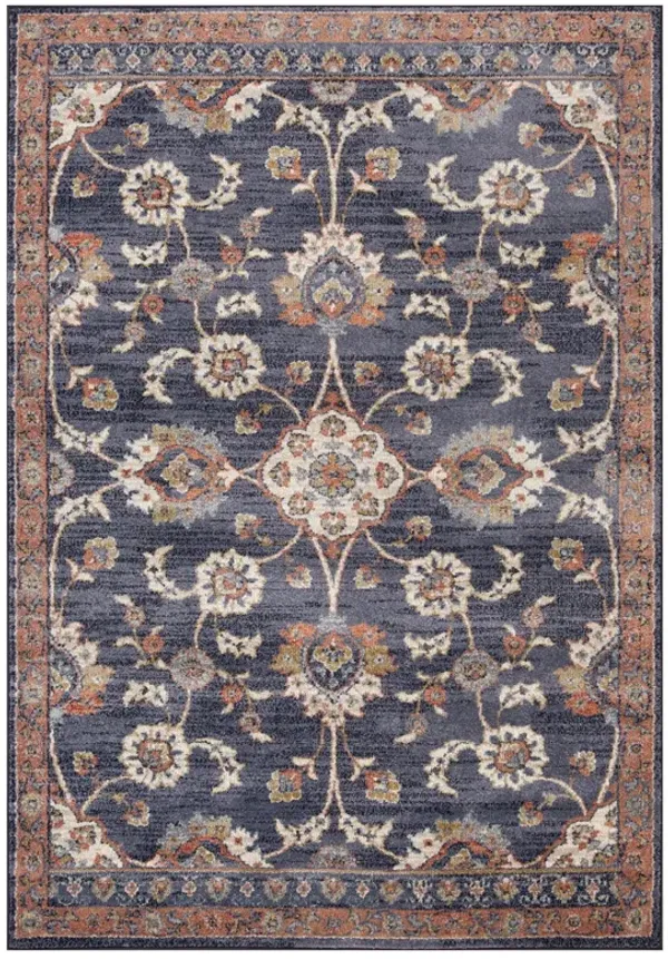 10' Floral Power Loom Runner Rug - Ivory Navy And Orange
