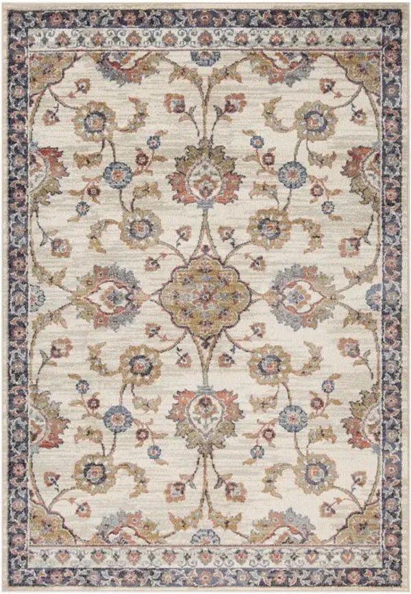 5' x 8' Floral Power Loom Polypropylene Area Rug - Ivory Navy And Orange