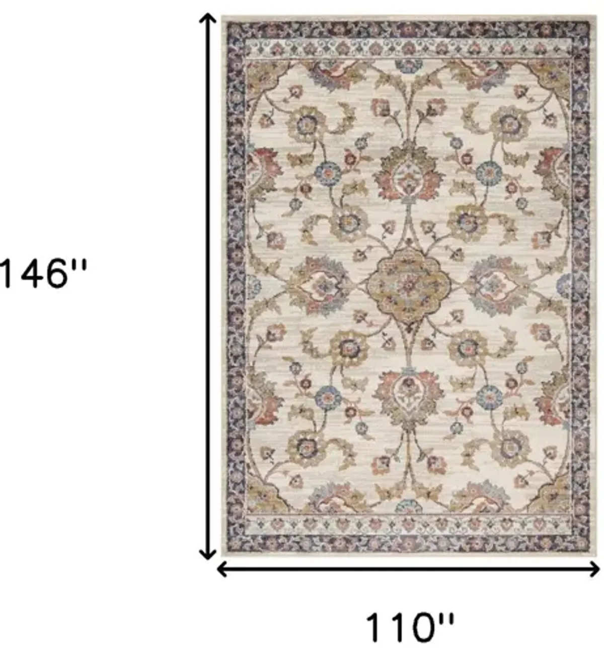 9' x 12' Floral Power Loom Area Rug - Ivory Navy And Orange