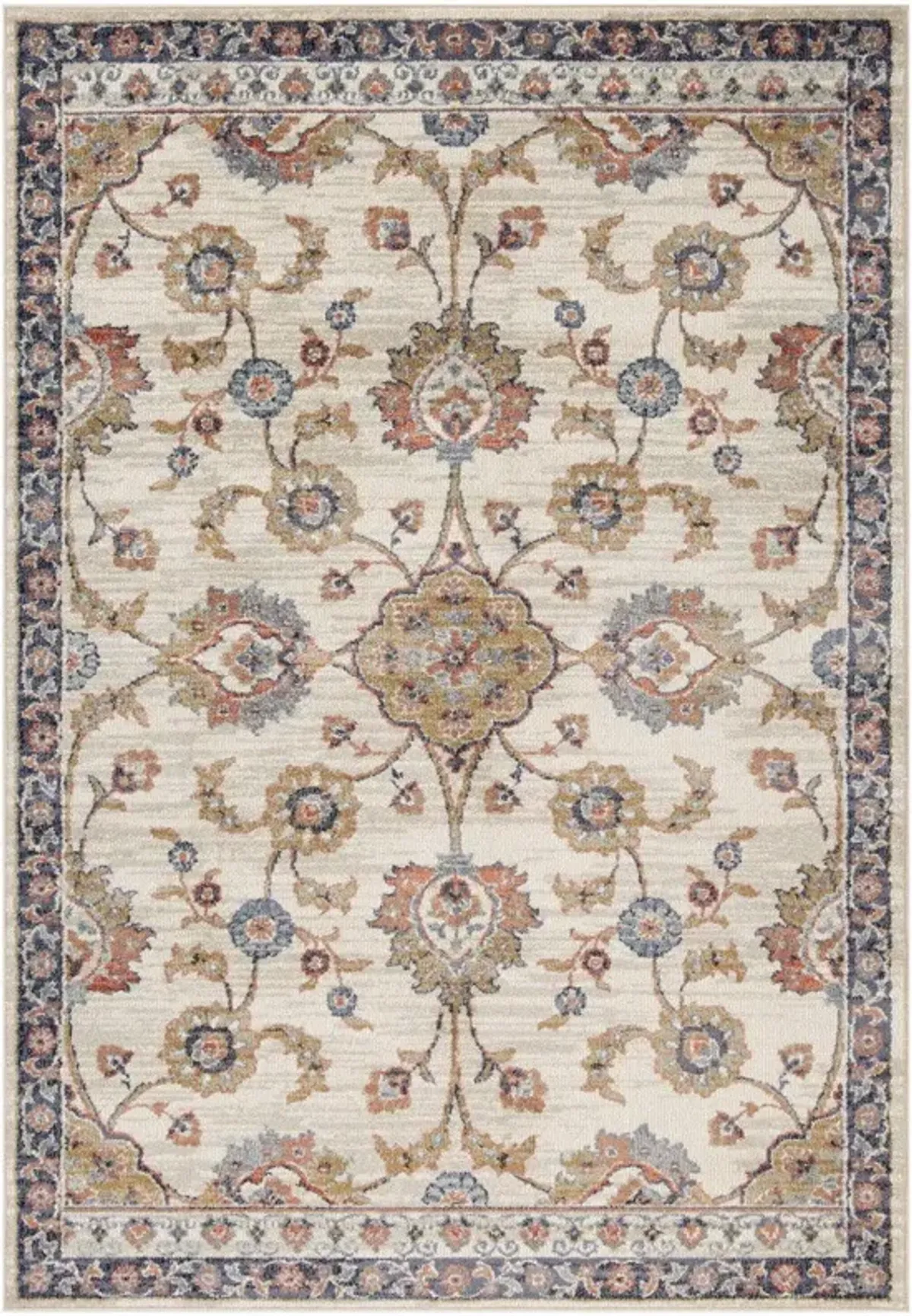 9' x 12' Floral Power Loom Area Rug - Ivory Navy And Orange