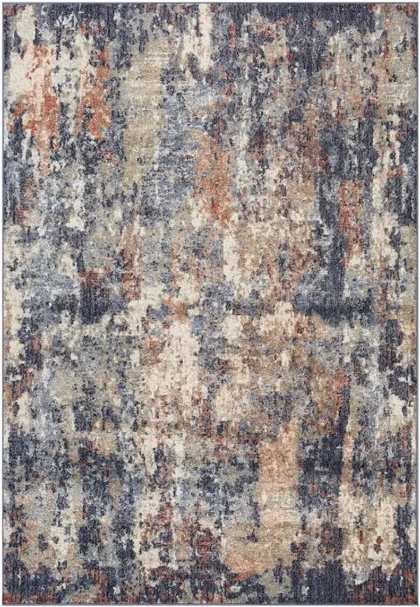 9' x 12' Abstract Power Loom Area Rug - Ivory Navy And Orange