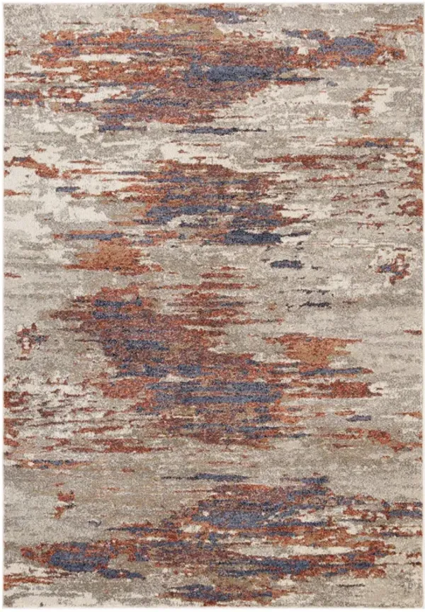 5' x 8' Abstract Power Loom Area Rug - Beige Rust And Blue