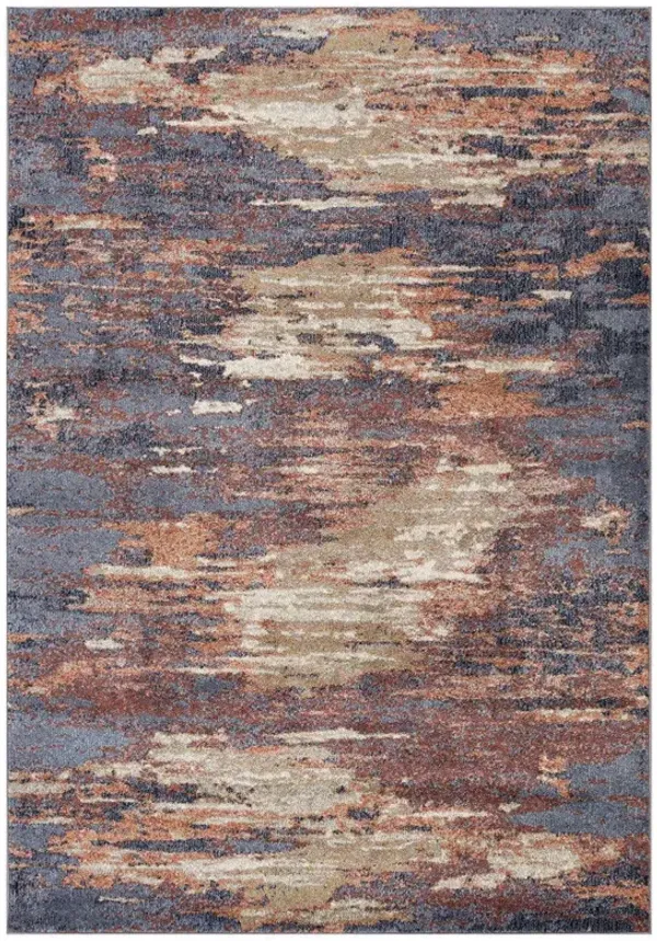 5' x 8' Abstract Power Loom Area Rug - Ivory Rust And Blue