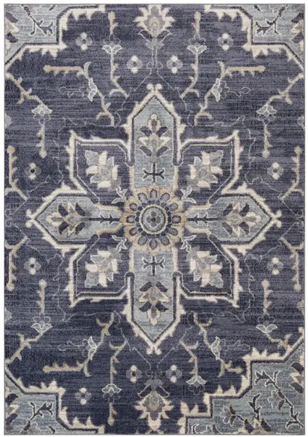 8' x 10' Floral Medallion Power Loom Area Rug - Purple And Ivory