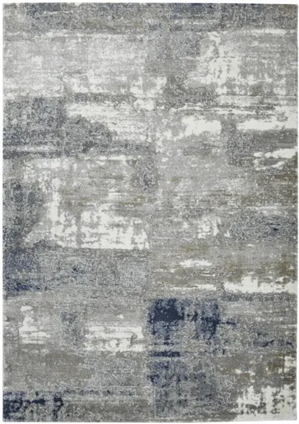 2' x 3' Abstract Power Loom Area Rug - Ivory Navy And Gray