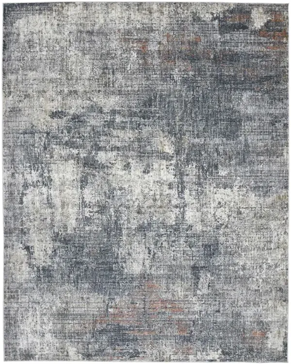 7.8' x 9.8' Abstract Power Loom Area Rug - Gray And Ivory