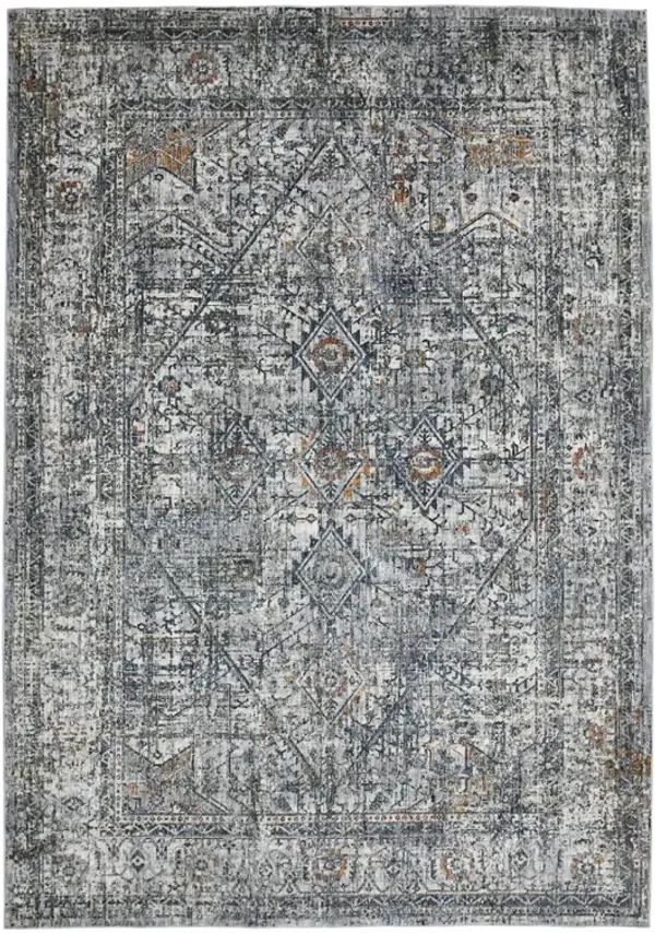2' x 3' Oriental Power Loom Area Rug - Ivory Navy And Orange
