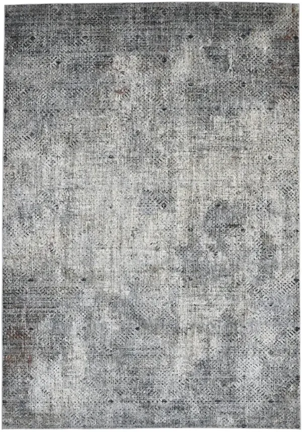 5' x 8' Abstract Power Loom Area Rug - Ivory Black And Gray